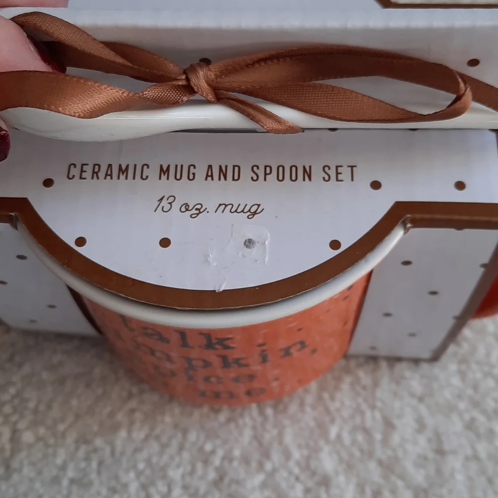 3 for $30. Talk Pumpkin Spice to Me ceramic mug and spoon set